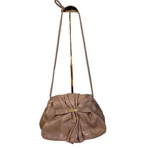 Vintage RIVAGE Taupe Reptile Dumpling Sling Crossbody Party Cocktail Evening Bag